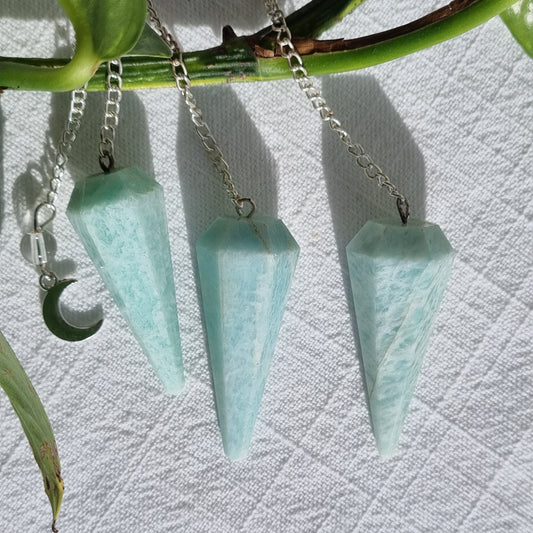 Amazonite Pendulum - 6 Faceted with Moon Charm - Sparrow and Fox
