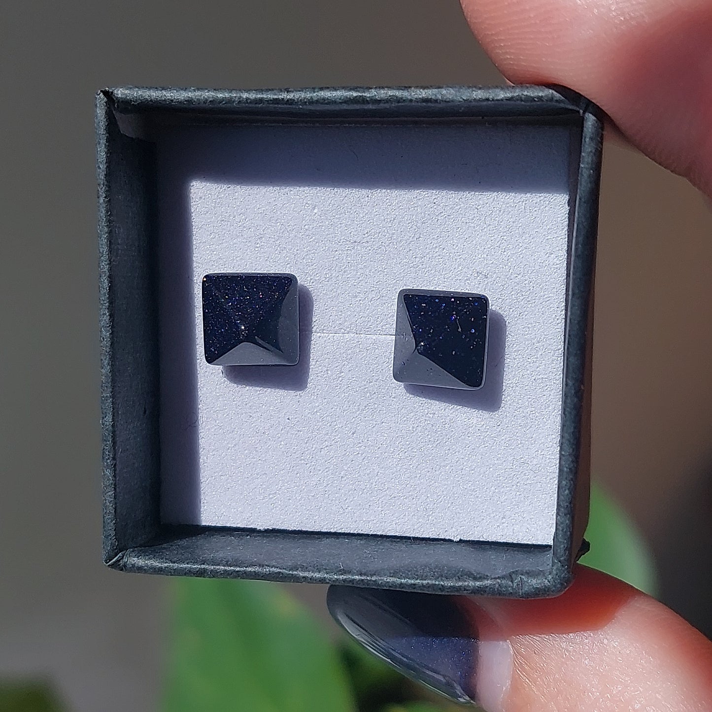 Blue Goldstone Crystal Cabochon Earrings - Sparrow and Fox