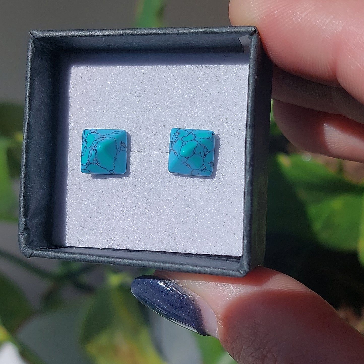 Blue Howlite Crystal Cabochon Earrings - Sparrow and Fox