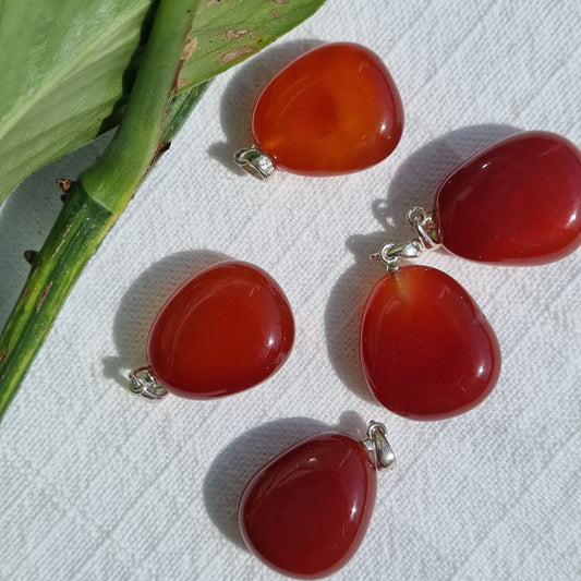 Carnelian Tumble Sterling Silver Pendant - Sparrow and Fox