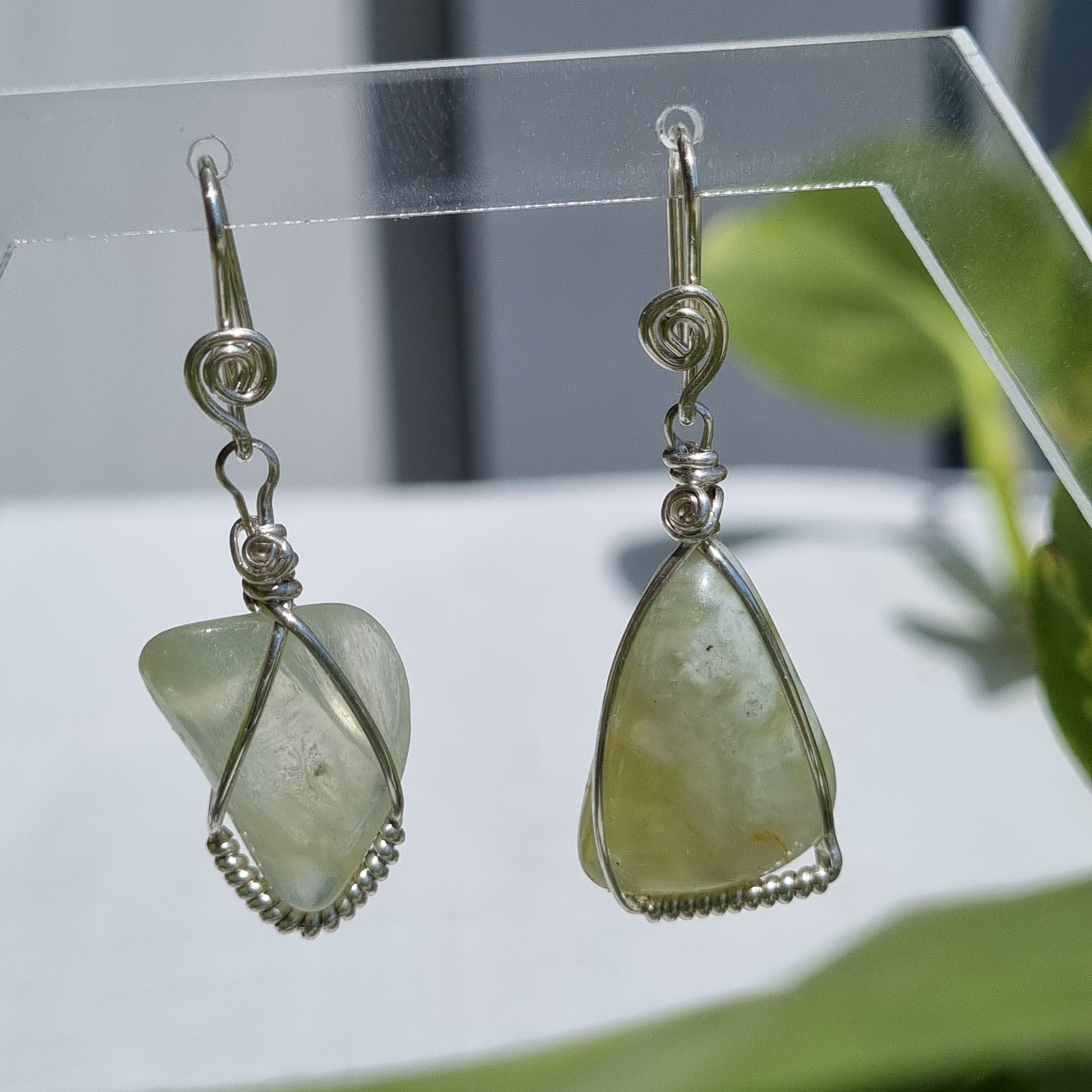 Prehnite Silver Drop Earrings – Ray of Sunshine - Sparrow and Fox