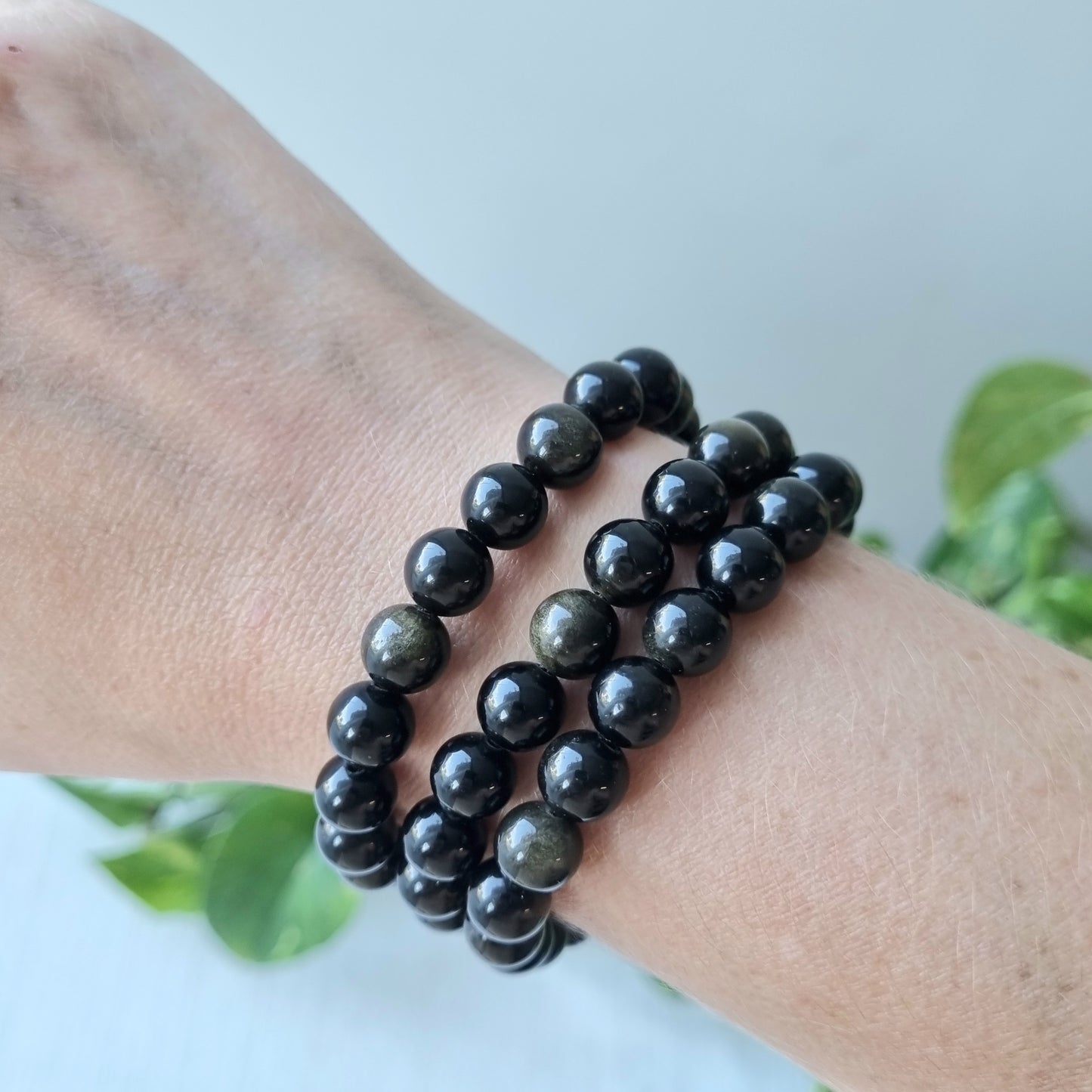 Gold Sheen Obsidian Round Bead Bracelet - 8mm - Sparrow and Fox