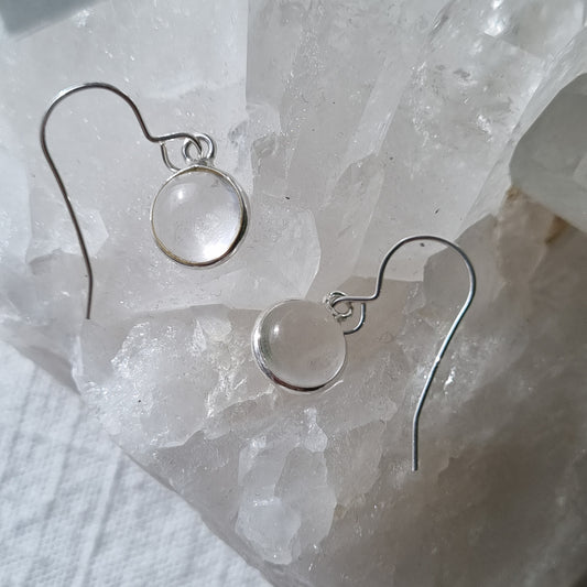 Clear Quartz Sterling Silver Cabochon Earrings - Sparrow and Fox