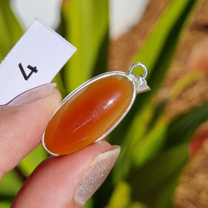 Carnelian Cabochon Sterling Silver Pendant - Sparrow and Fox
