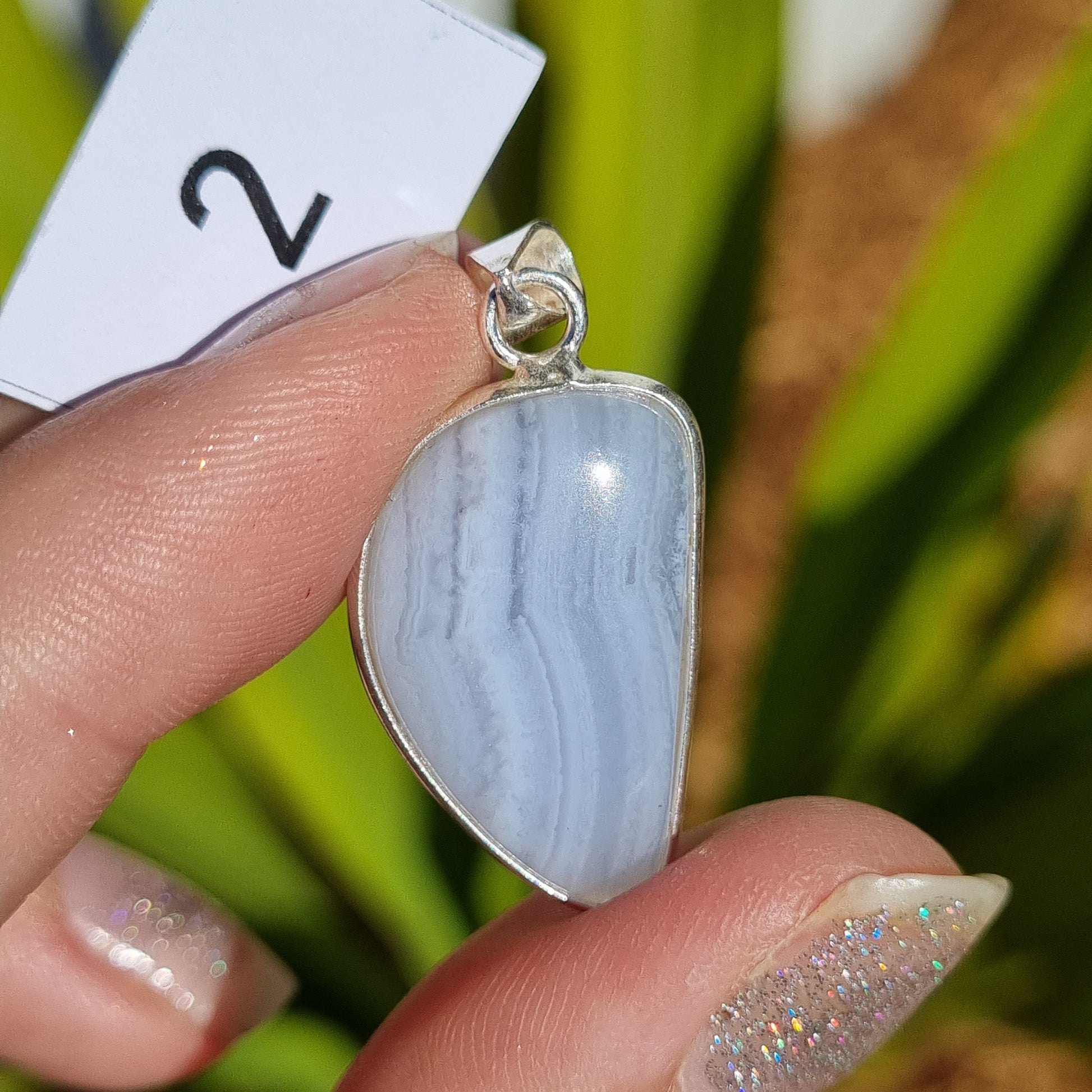 Blue Lace Agate Cabochon Sterling Silver Pendant - Sparrow and Fox