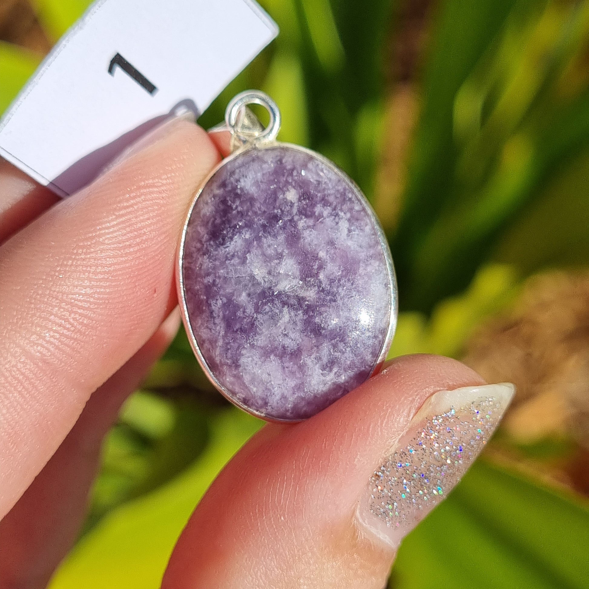 Lepidolite Cabochon Silver Pendant - Sparrow and Fox