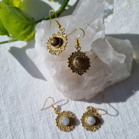 Crystal & Gold Sun Charm Earrings - Azure Earth Collection - Sparrow and Fox