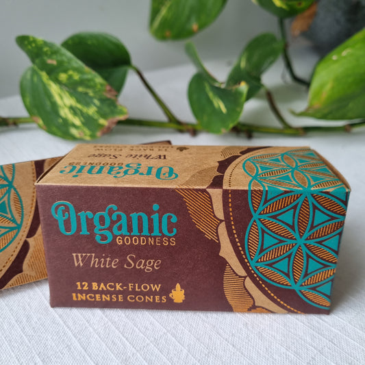White Sage Back-Flow Incense Cones - Organic Goodness Masala Incense - Sparrow and Fox