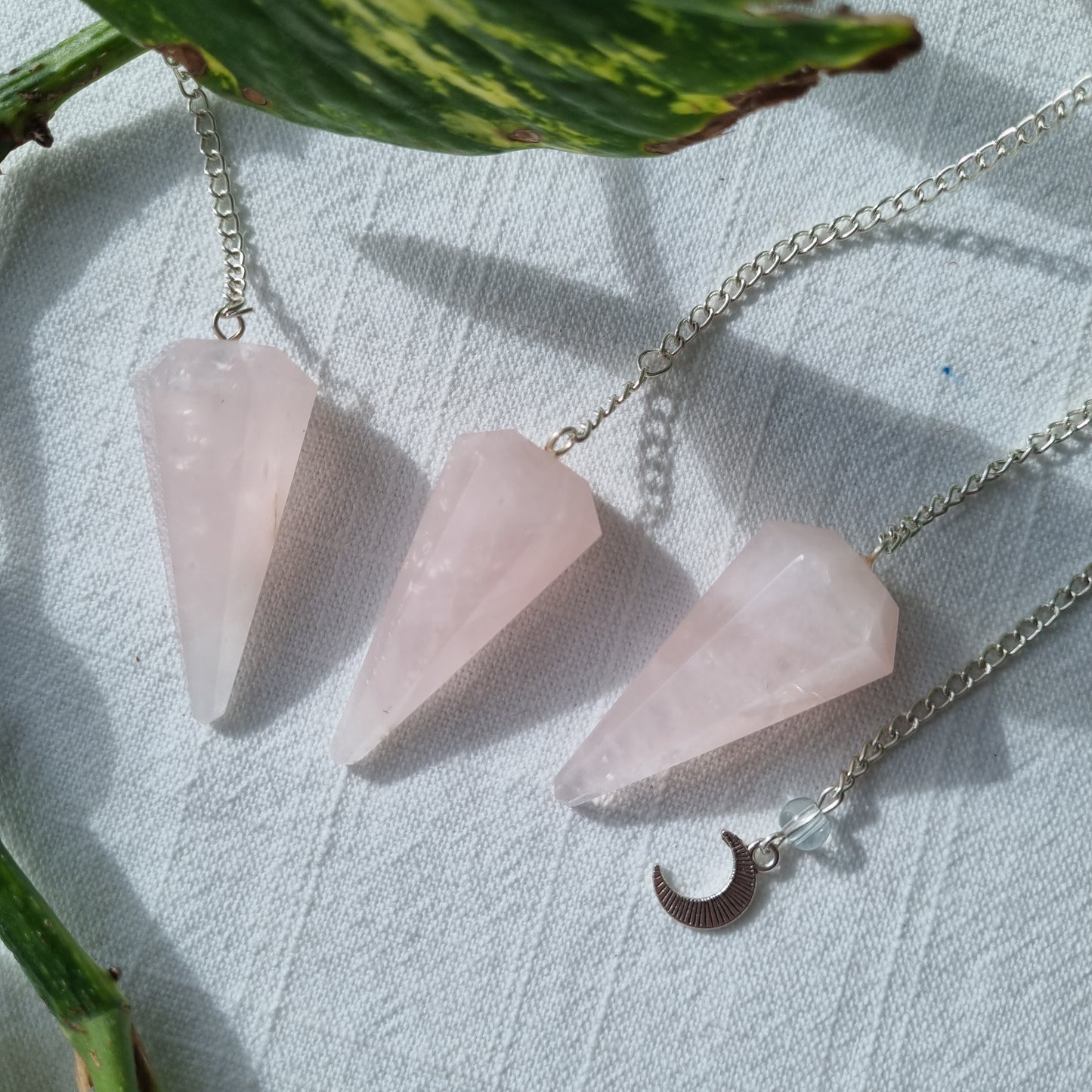 Rose Quartz Pendulum - 6 Faceted with Moon Charm - Sparrow and Fox