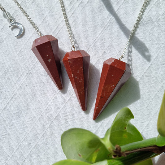 Red Jasper Pendulum - 6 Faceted with moon charm - Sparrow and Fox