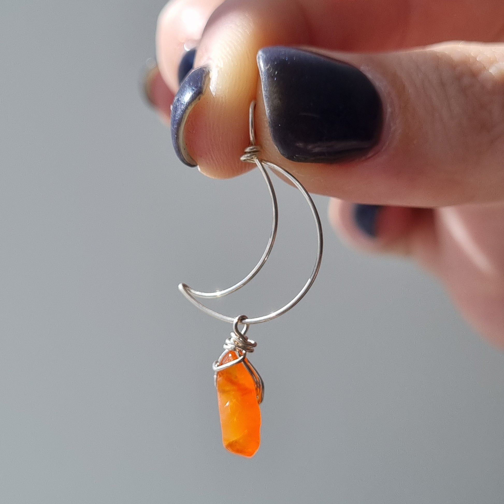 Carnelian Chip Moon Sterling Pendant – Ray of Sunshine - Sparrow and Fox
