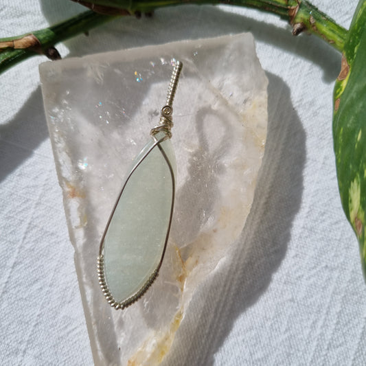 Green Aventurine Flat Cabochon Sterling Pendant – Ray of Sunshine - Sparrow and Fox