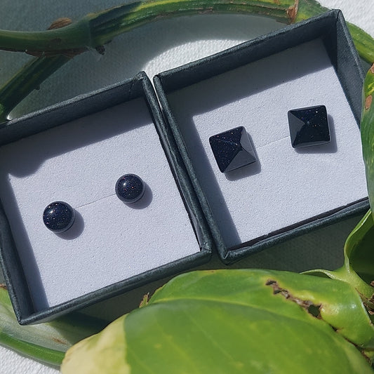 Blue Goldstone Crystal Cabochon Earrings - Sparrow and Fox