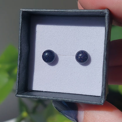 Blue Goldstone Crystal Cabochon Earrings - Sparrow and Fox