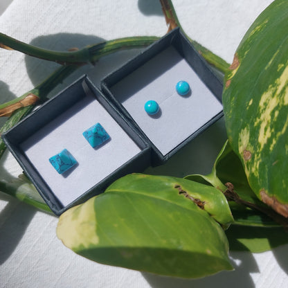 Blue Howlite Crystal Cabochon Earrings - Sparrow and Fox