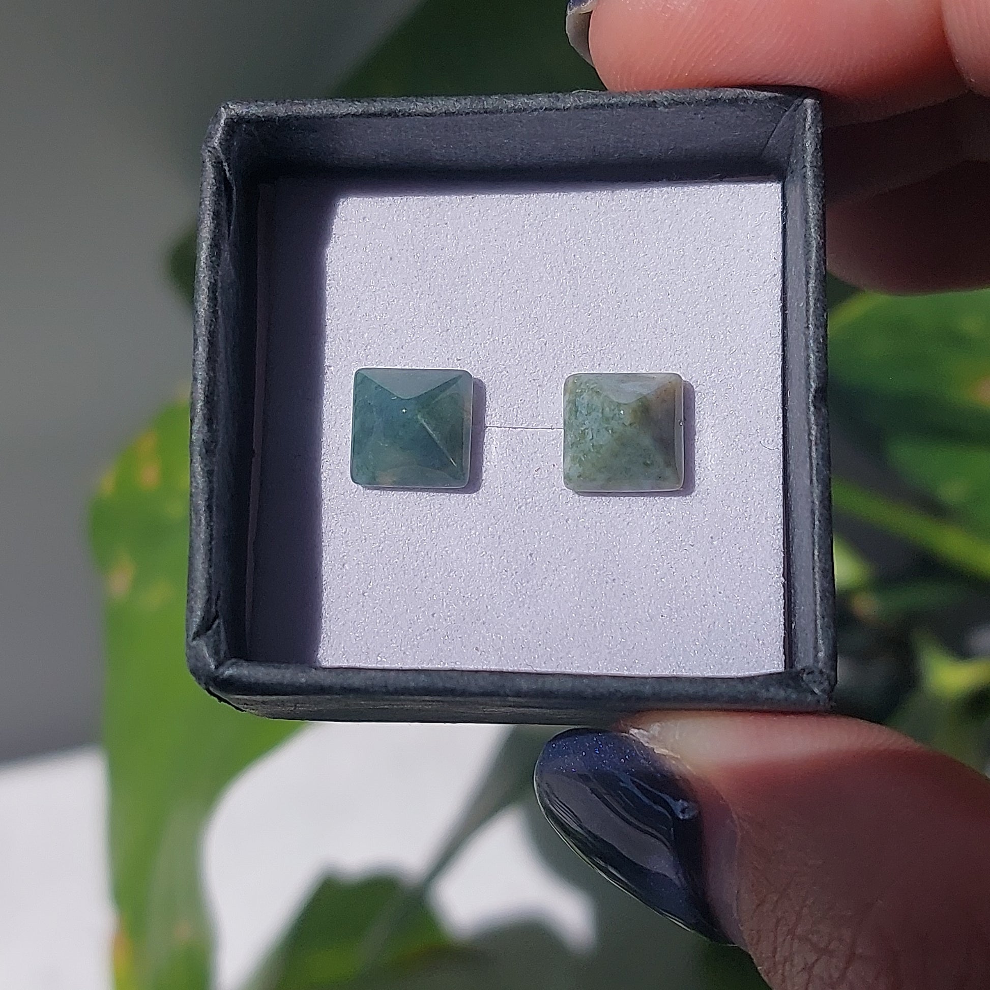 Moss Agate Crystal Cabochon Earrings - Sparrow and Fox