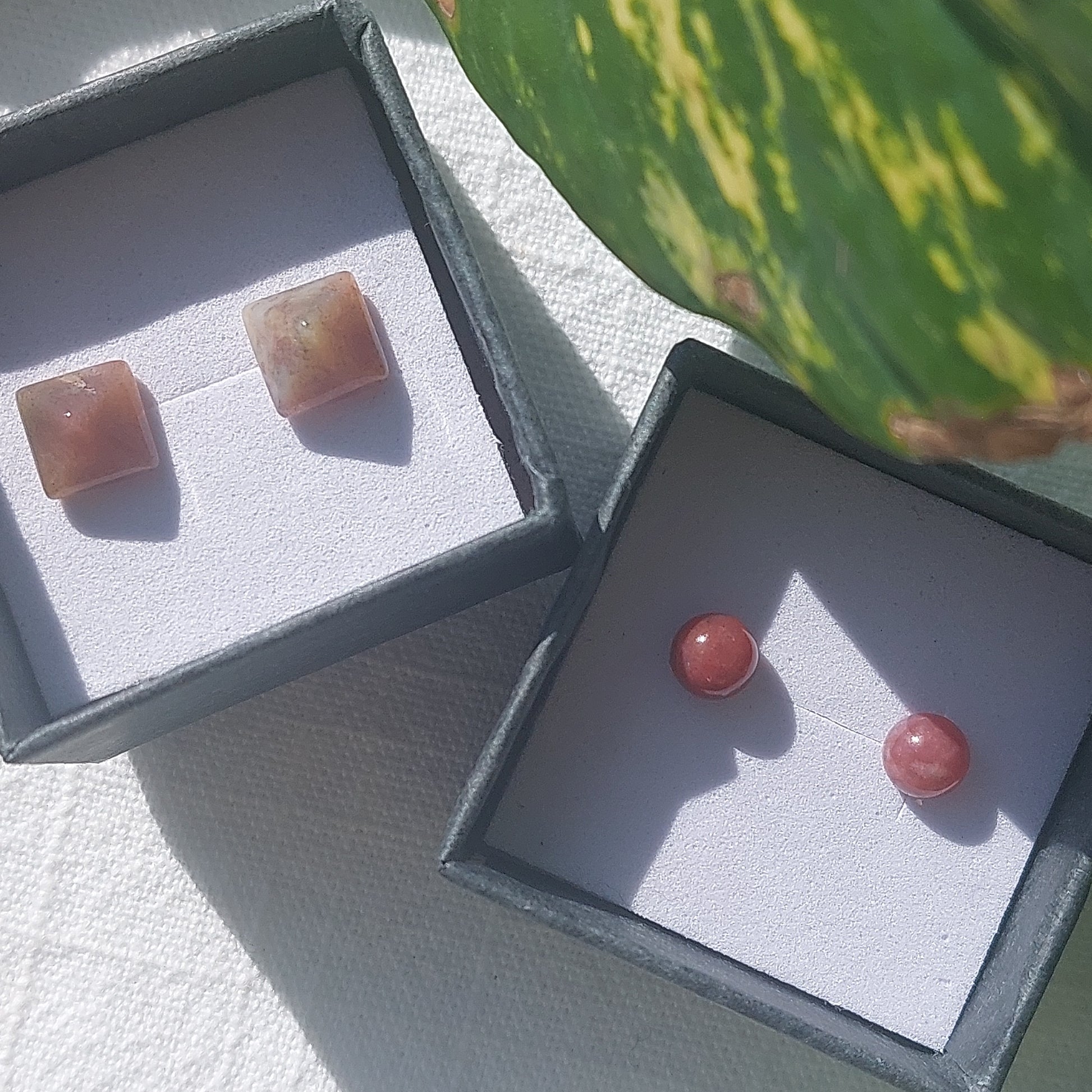 Red Moss Agate Crystal Cabochon Earrings - Sparrow and Fox