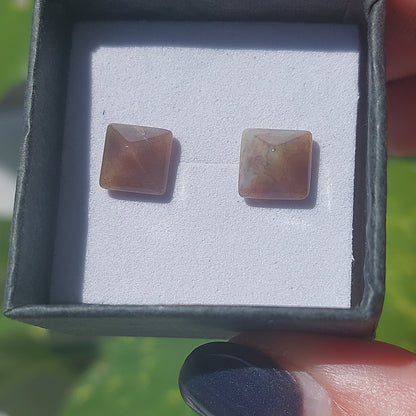 Red Moss Agate Crystal Cabochon Earrings - Sparrow and Fox