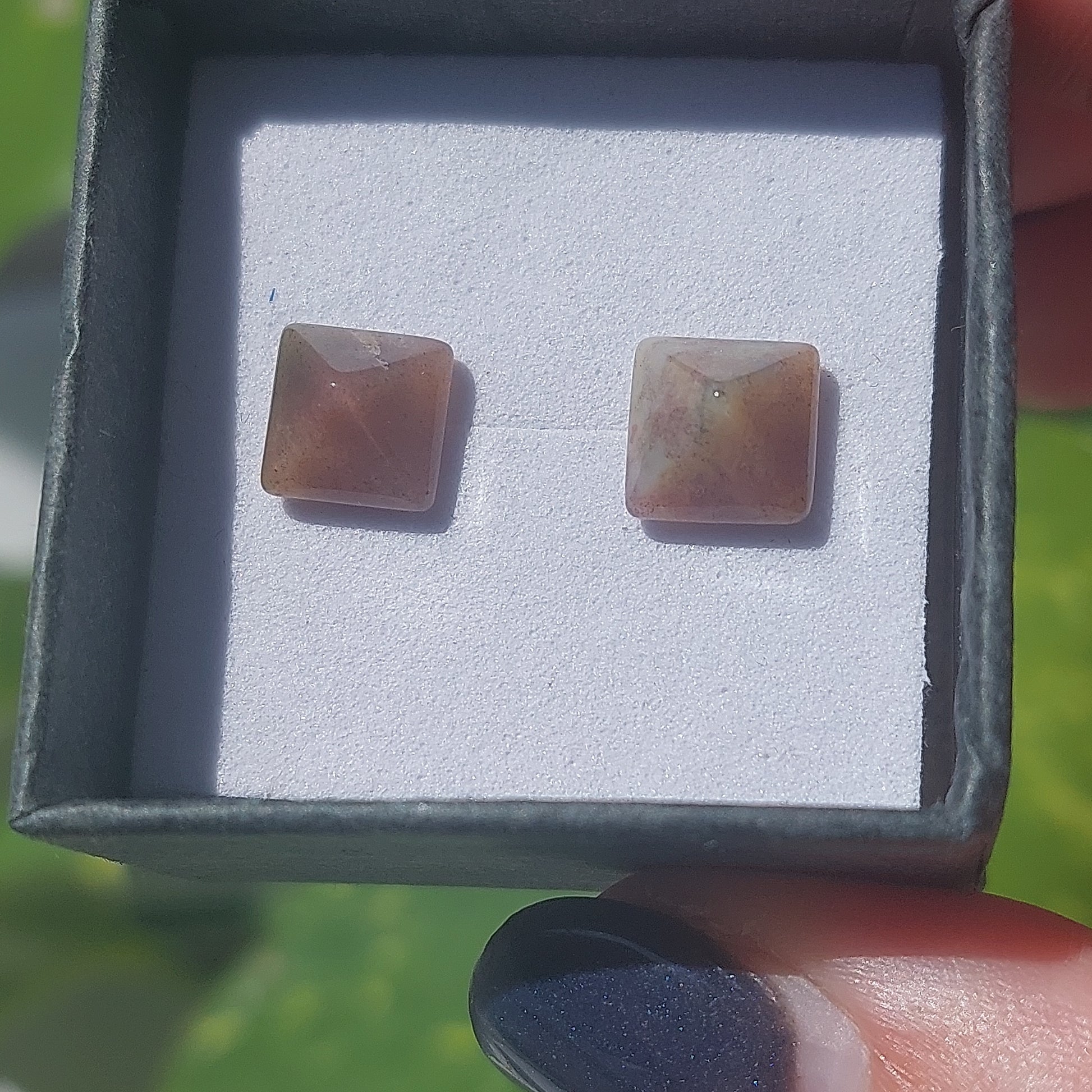 Red Moss Agate Crystal Cabochon Earrings - Sparrow and Fox