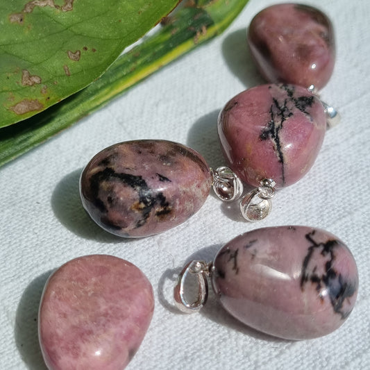Rhodonite Tumble Sterling Silver Pendant - Sparrow and Fox