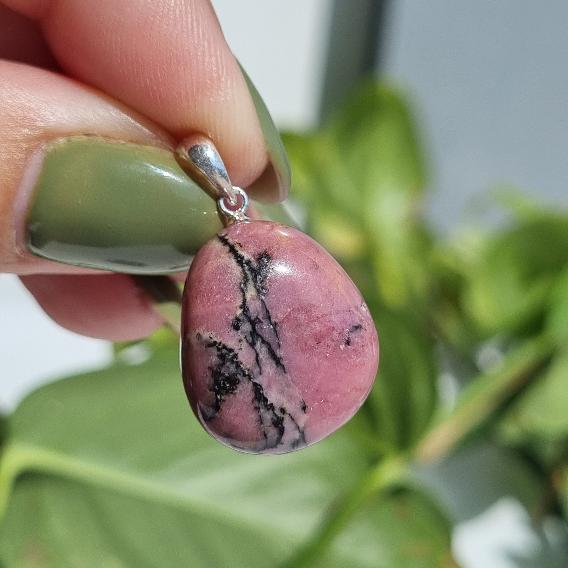 Rhodonite Tumble Sterling Silver Pendant - Sparrow and Fox