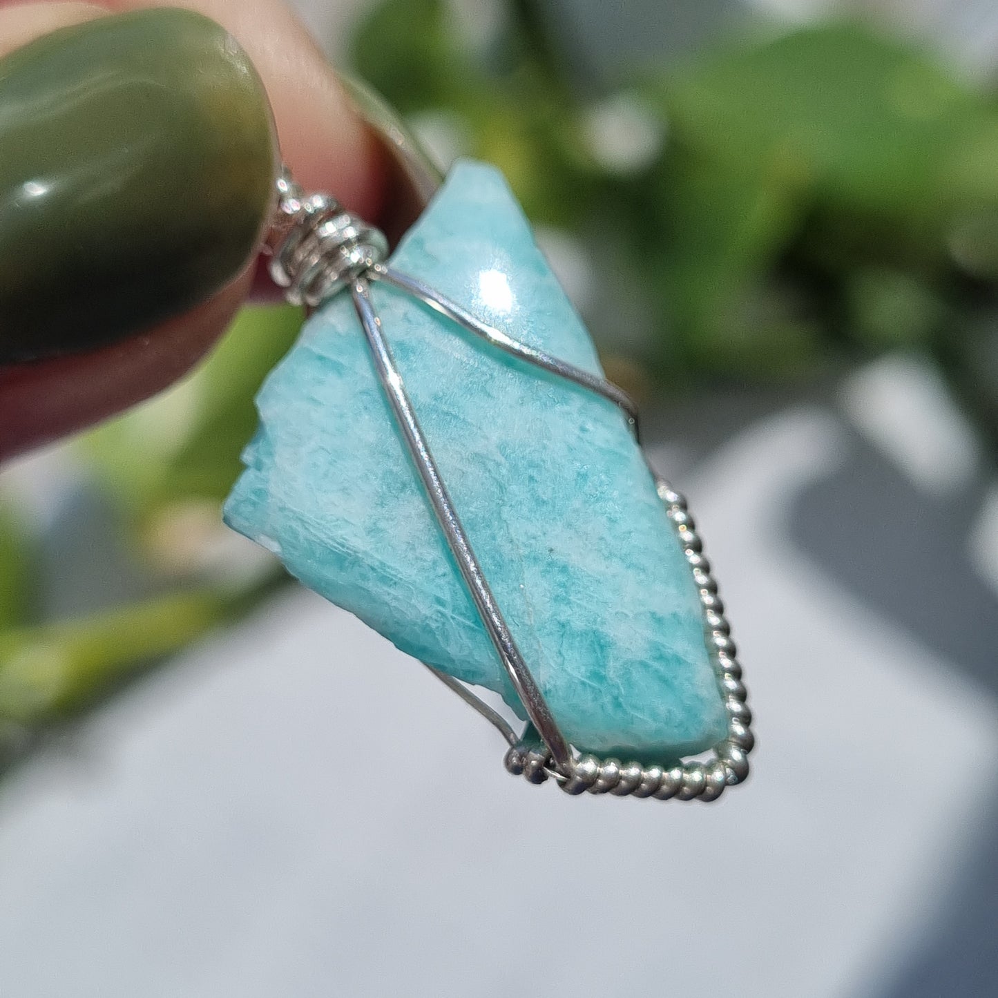 Amazonite Half Polished Silver Pendant – Ray of Sunshine - Sparrow and Fox