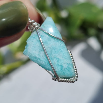 Amazonite Half Polished Silver Pendant – Ray of Sunshine - Sparrow and Fox