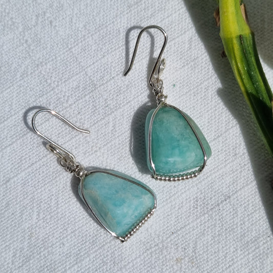 Amazonite Silver Drop Earrings – Ray of Sunshine - Sparrow and Fox