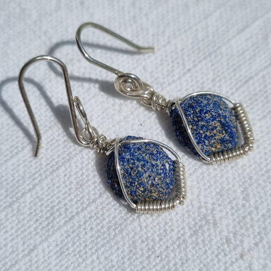 Azurite Blueberry Silver Drop Earrings – Ray of Sunshine - Sparrow and Fox