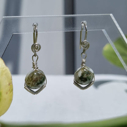 Moss Agate Cabochon Silver Earrings – Ray of Sunshine - Sparrow and Fox