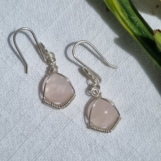 Rose Quartz Cabochon Silver Earrings – Ray of Sunshine - Sparrow and Fox