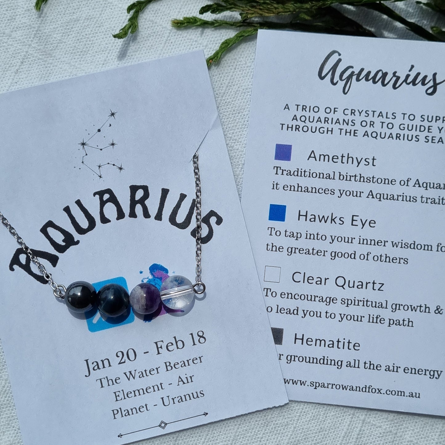 Aquarius - Necklace Zodiac Birthstone Quartet - Limited Edition - Sparrow and Fox