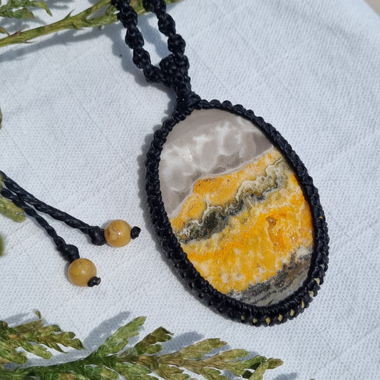 Bumblebee Jasper Oval Macramé Necklace - Azure Earth Collection - Sparrow and Fox
