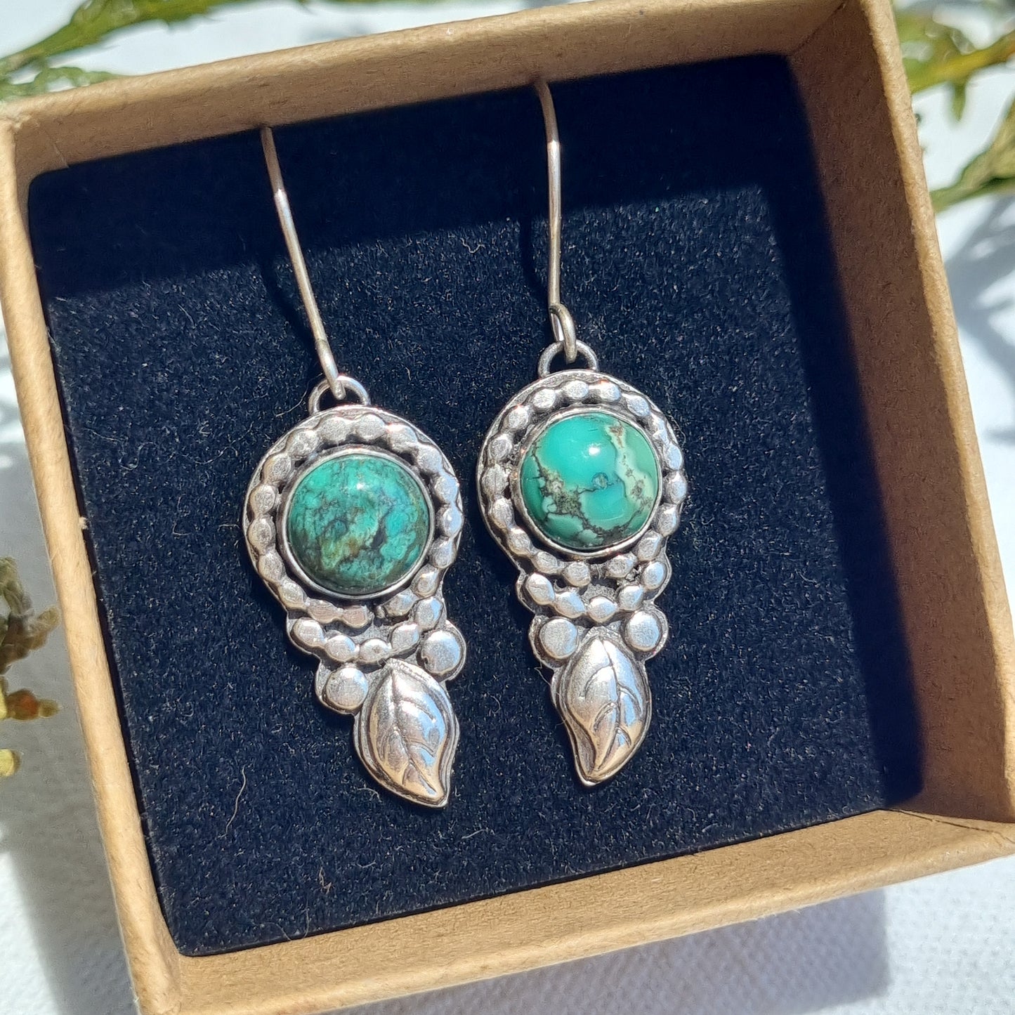 'Sister Flora' - Sterling Silver Earrings with Tibetan Turquoise - Wendybird - Sparrow and Fox