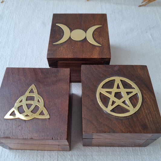 Wooden Trinket Box with Brass Inlay