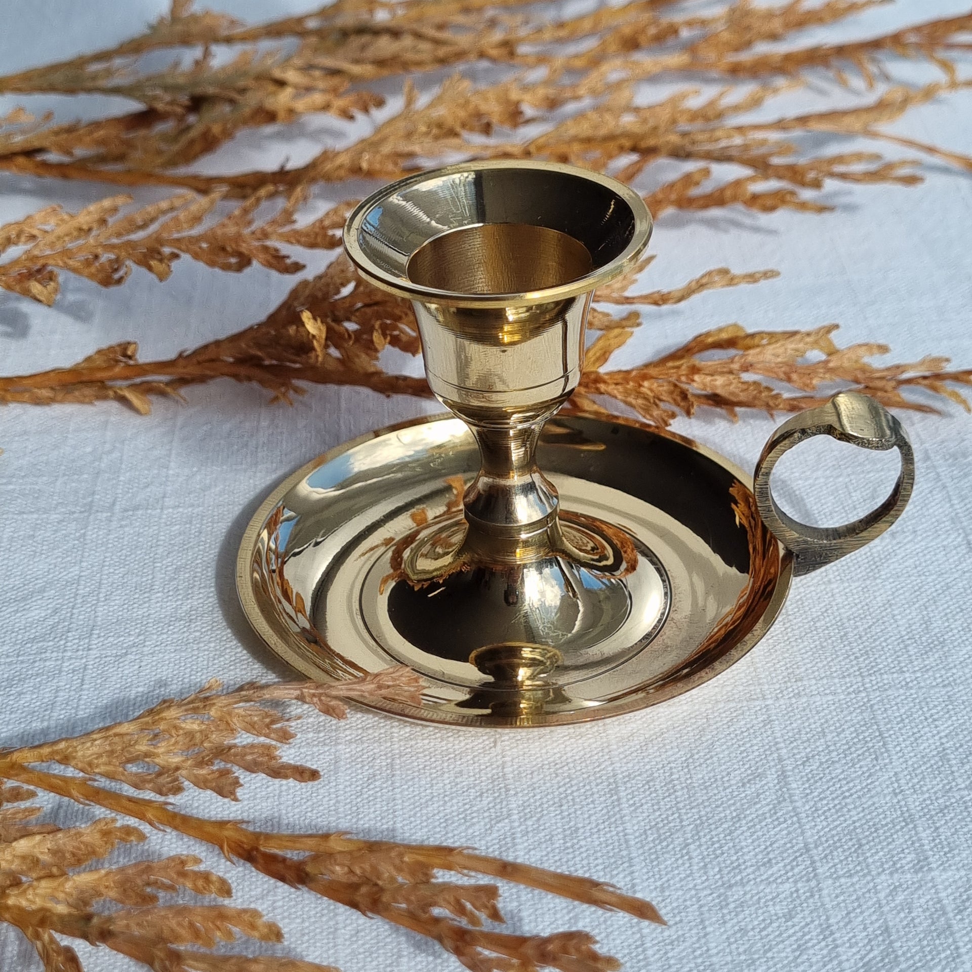 Brass Candle Holder with Handle – Sparrow and Fox