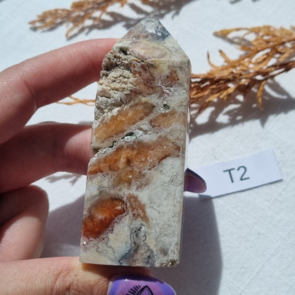 Orange (Orchid) Calcite with Apatite Tower - China - Sparrow and Fox