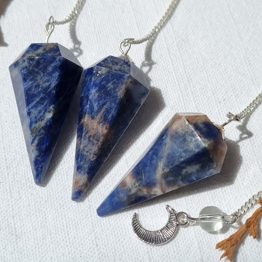 Sodalite Pendulum - 6 Faceted with Moon Charm - Sparrow and Fox