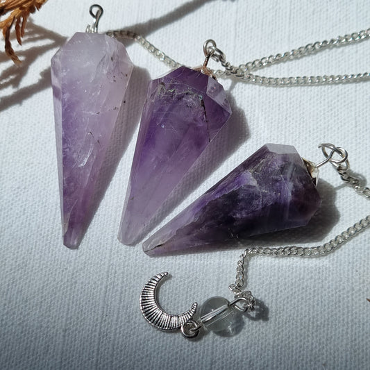 Amethyst Pendulum - 6 Faceted with moon charm - Sparrow and Fox