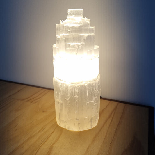 Selenite Tower Lamp - Morocco - 1.84kg - Sparrow and Fox
