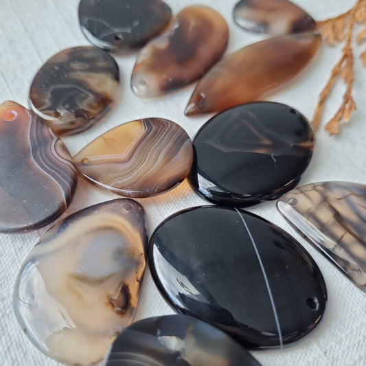 Black Agate - Dyed - Drilled Cabochon - Sparrow and Fox