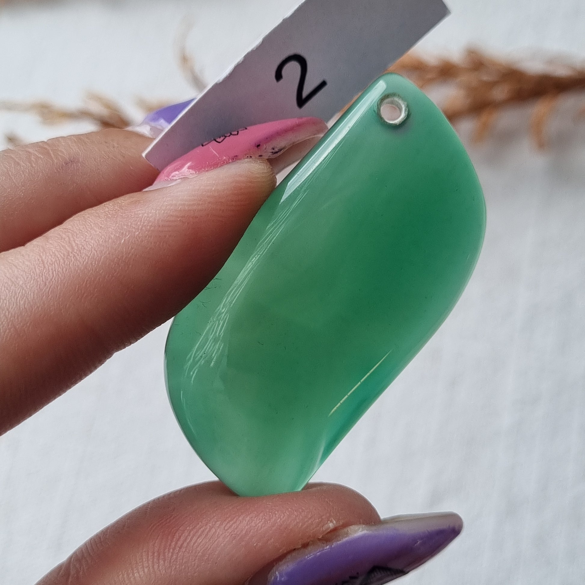 Green Agate - Dyed - Drilled Cabochon - Sparrow and Fox