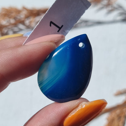 Blue Agate - Dyed - Drilled Cabochon - Sparrow and Fox