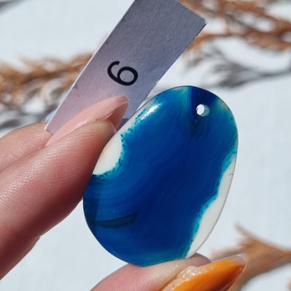 Blue Agate - Dyed - Drilled Cabochon - Sparrow and Fox