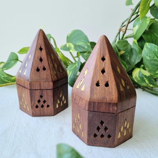Wooden Hexagon Incense Cone Hut - Sparrow and Fox