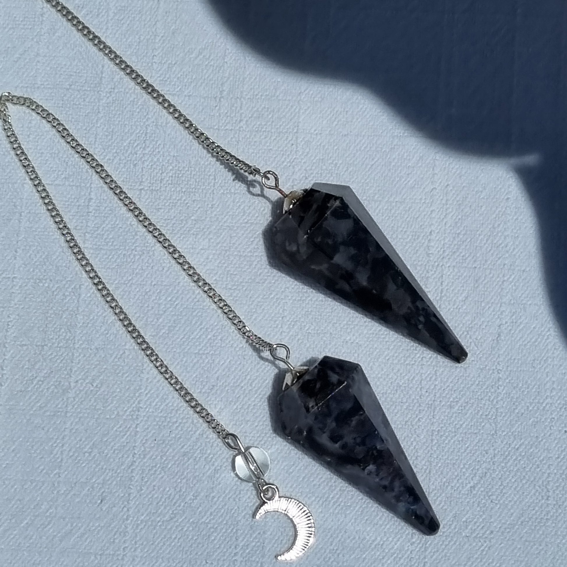 Indigo Gabbro Pendulum - 6 Faceted with Moon Charm - Sparrow and Fox