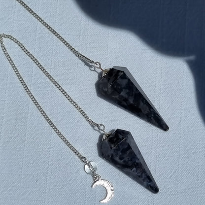 Indigo Gabbro Pendulum - 6 Faceted with Moon Charm - Sparrow and Fox