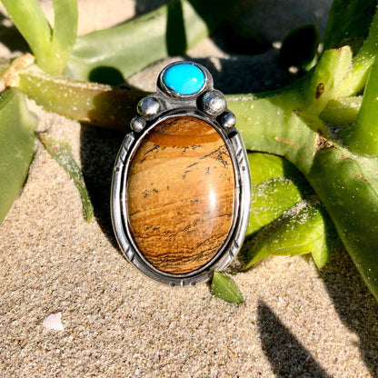 'Queen of the Desert' - Sterling Silver Ring with Picture Jasper & Turquoise - Wendybird - Sparrow and Fox