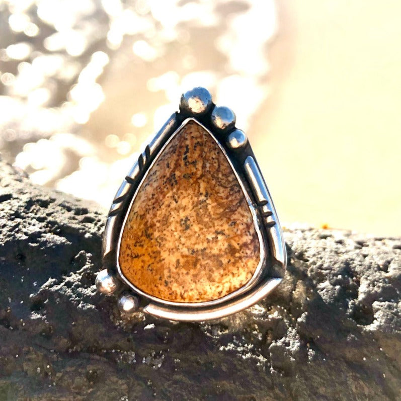 'Desert Goddess ' - Sterling Silver Ring with Picture Jasper - Wendybird - Sparrow and Fox