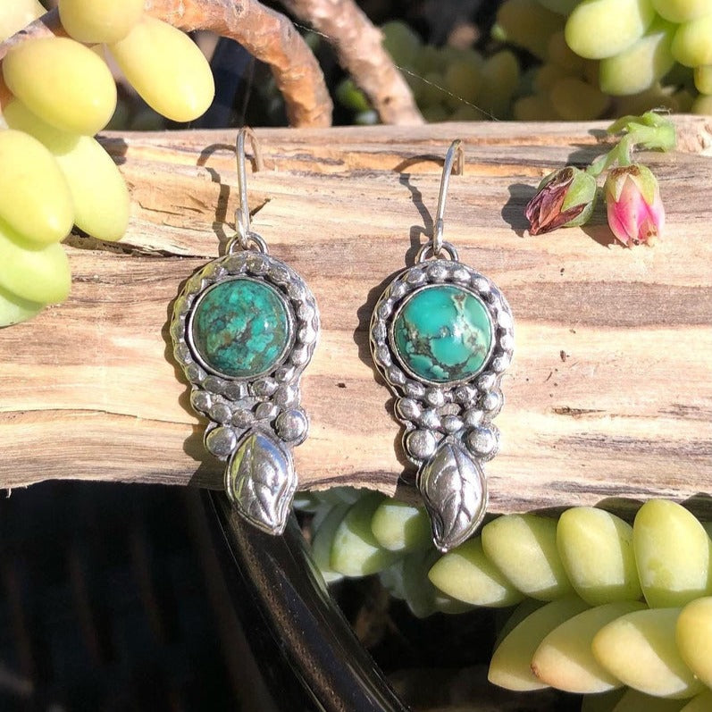 'Sister Flora' - Sterling Silver Earrings with Tibetan Turquoise - Wendybird - Sparrow and Fox
